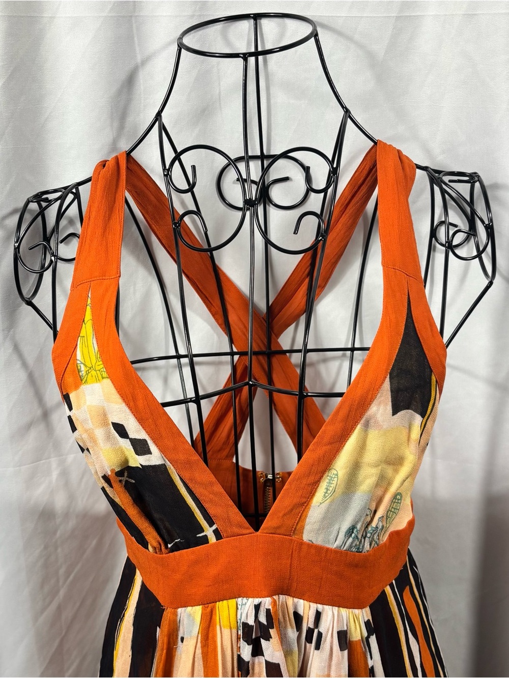 French Connection Orange & Black Striped Maxi Dress - Picture 3 of 7